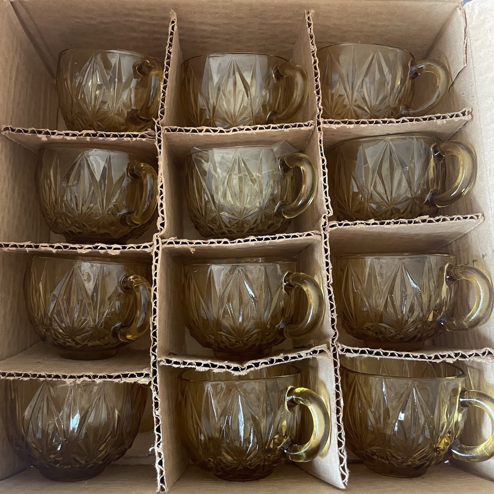 Hazel Atlas Williamsport Gold Glass Punch Bowl Set w/ Cups, 26 Piece Service - Picture 6 of 12